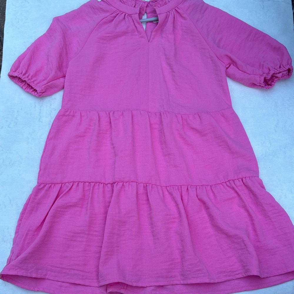 GB girls Bright Pink Tiered Short-Sleeve Dress